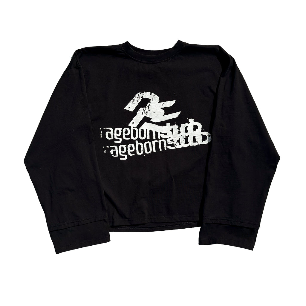 LONGSLEEVE - BLACK DISTORTED LOGO PRINT