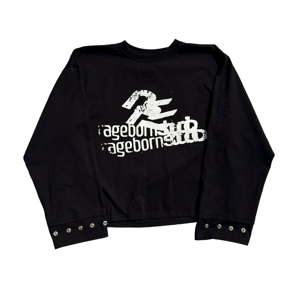 LONGSLEEVE - BLACK DISTORTED LOGO PRINT