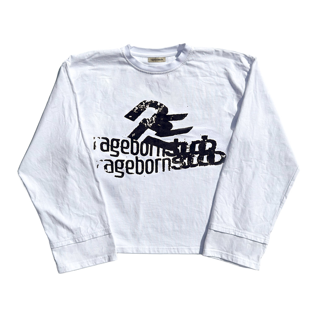 LONGSLEEVE - WHITE DISTORTED LOGO PRINT