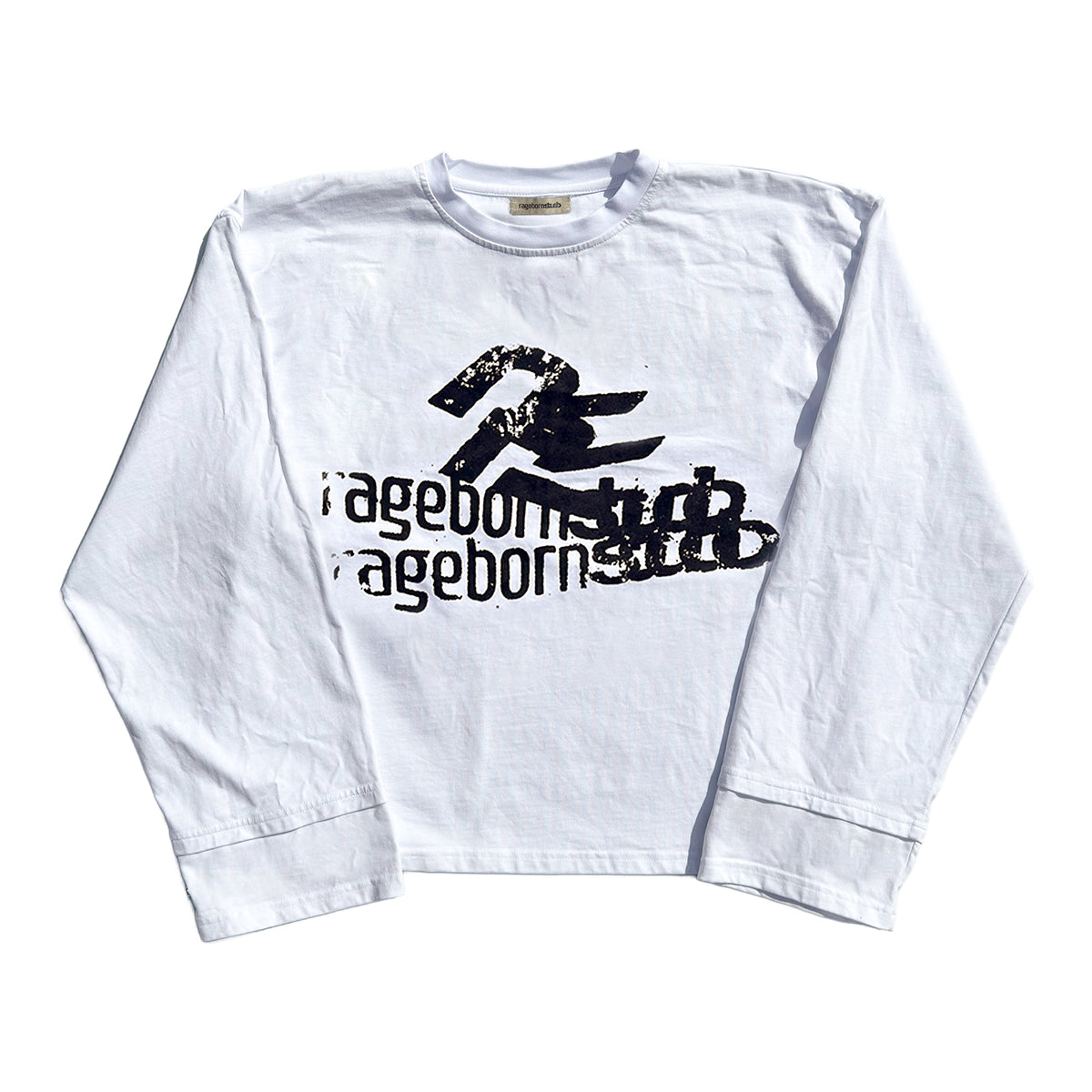 LONGSLEEVE - WHITE DISTORTED LOGO PRINT
