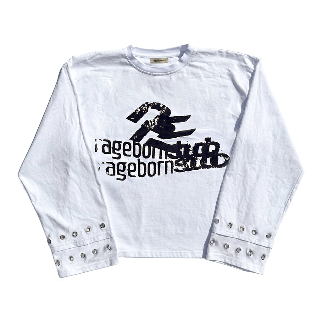 LONGSLEEVE - WHITE DISTORTED LOGO PRINT