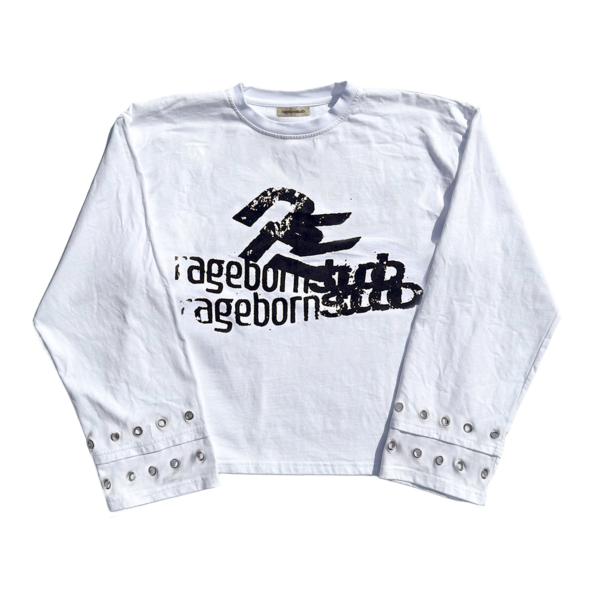 LONGSLEEVE - WHITE DISTORTED LOGO PRINT