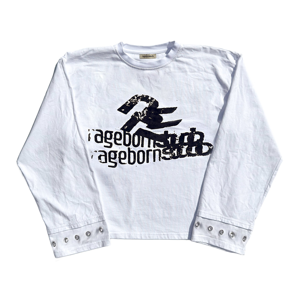 LONGSLEEVE - WHITE DISTORTED LOGO PRINT
