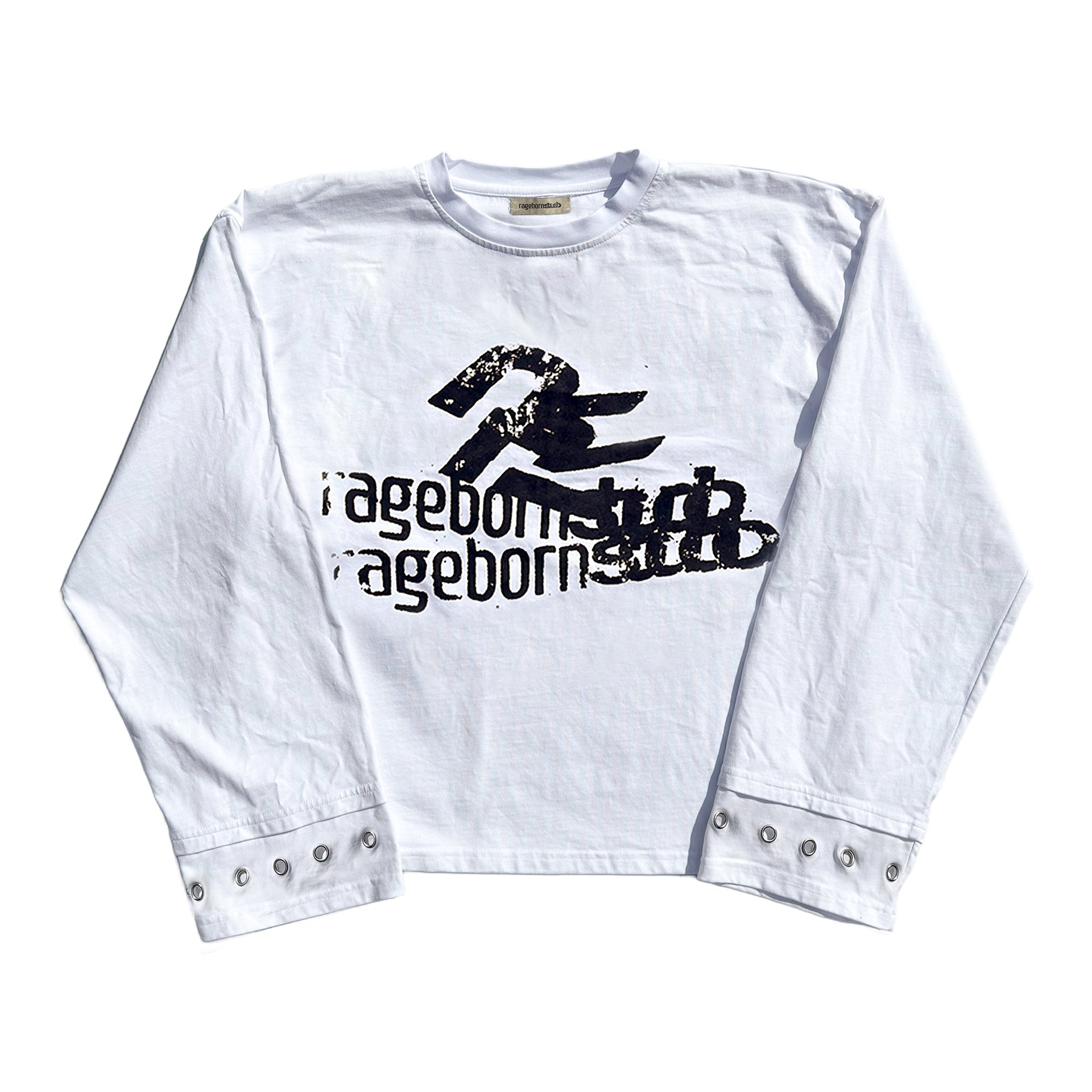 LONGSLEEVE - WHITE DISTORTED LOGO PRINT