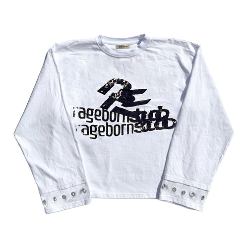 LONGSLEEVE - WHITE DISTORTED LOGO PRINT