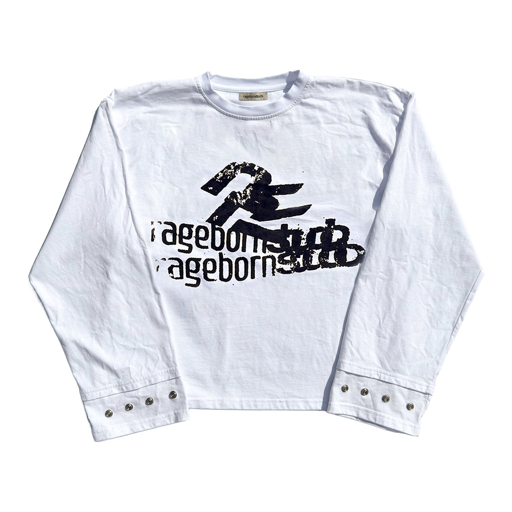LONGSLEEVE - WHITE DISTORTED LOGO PRINT