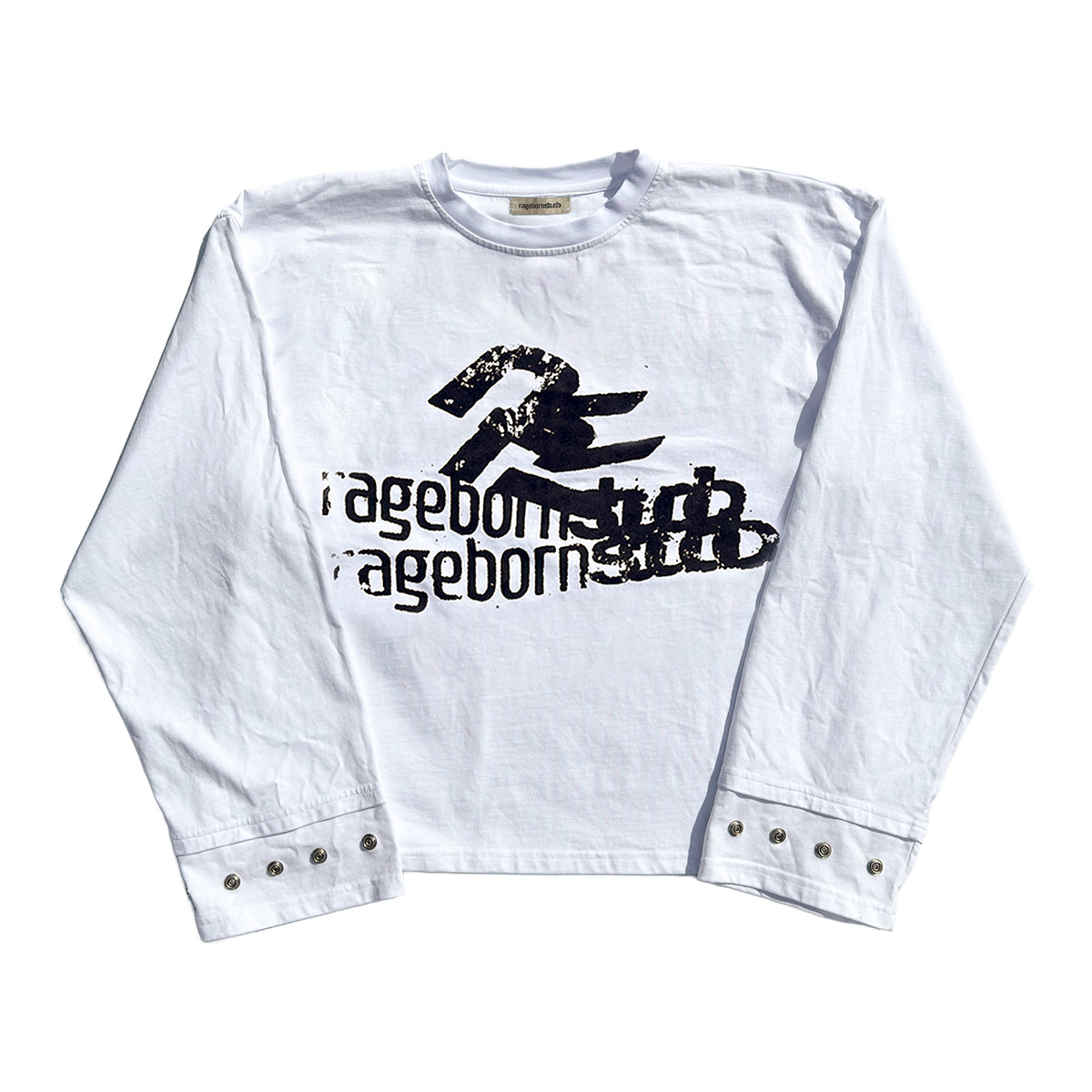 LONGSLEEVE - WHITE DISTORTED LOGO PRINT